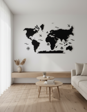 3D World Map - Full Black